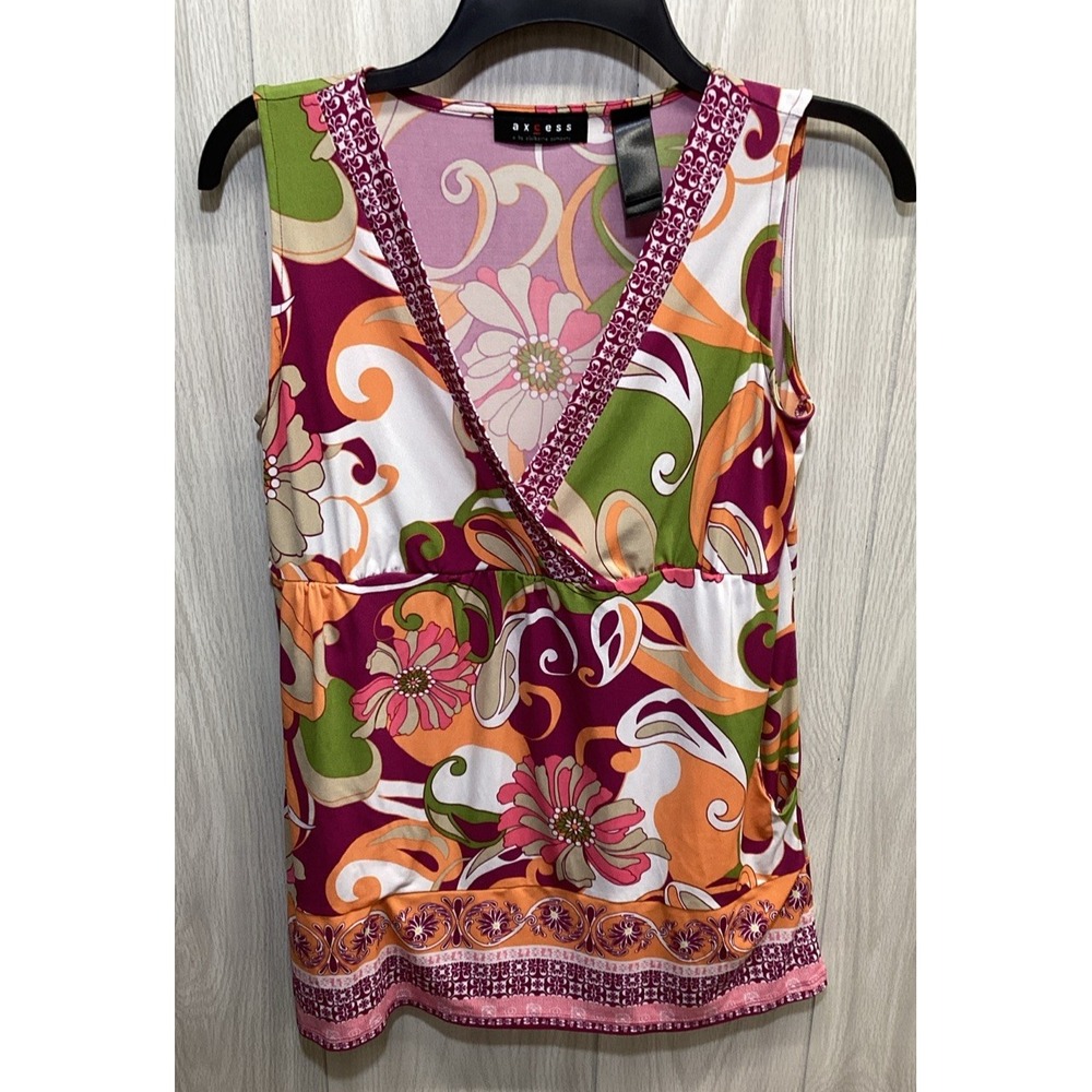 AXCESS Women's (Size S) Sleeveless V-Neck Hem‎ Accent Vibrant Shirt Stretch